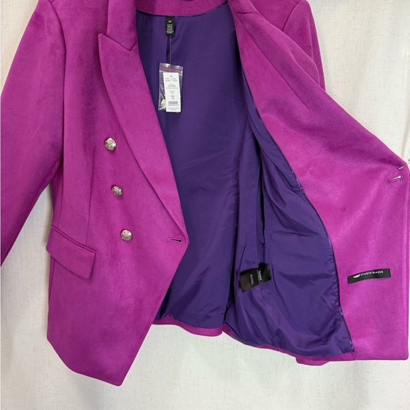 WHBM Fuchsia Velvet Studio Blazer | Double Breasted Silver Buttons | Chic w/Tag - Picture 3 of 7